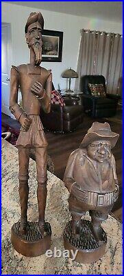 HUGE 24 Don Quixote and 15 Sancho carved hand Wood Sculptures Mexico/Spain