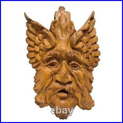 HUGE 24 Vintage 1996 Signed Green Man Solid Wood Carved Wall Art Figure Statue