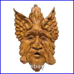 HUGE 24 Vintage 1996 Signed Green Man Solid Wood Carved Wall Art Figure Statue