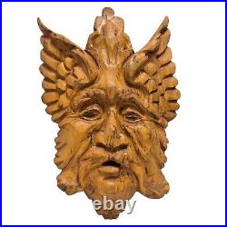 HUGE 24 Vintage 1996 Signed Green Man Solid Wood Carved Wall Art Figure Statue