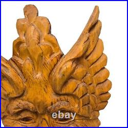 HUGE 24 Vintage 1996 Signed Green Man Solid Wood Carved Wall Art Figure Statue