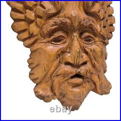 HUGE 24 Vintage 1996 Signed Green Man Solid Wood Carved Wall Art Figure Statue