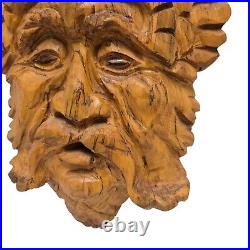 HUGE 24 Vintage 1996 Signed Green Man Solid Wood Carved Wall Art Figure Statue