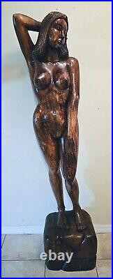 HUGE 74 TALL Hand Carved Wood Sculpture Statue Standing Woman Female Figure MCM