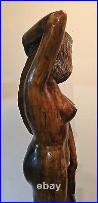 HUGE 74 TALL Hand Carved Wood Sculpture Statue Standing Woman Female Figure MCM