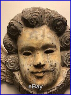 HUGE ANGEL Solid CARVED WOOD CHERUB 37 PUTTI Antique Wall Sculpture