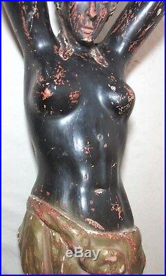 HUGE antique 1800's carved gilt wood architectural salvage nude lady sculpture