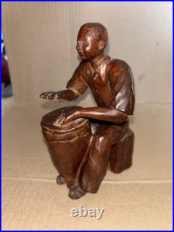Haitian Vintage Mahogany Man Playing Drums Sculpture 5 Mid-Century Hand-Carved