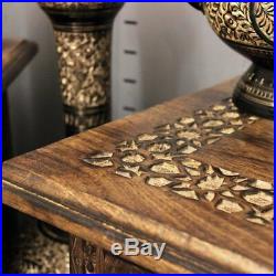 Halali Set of 2 Small Square Side End Tables Moroccan Style Carving Storage 38cm