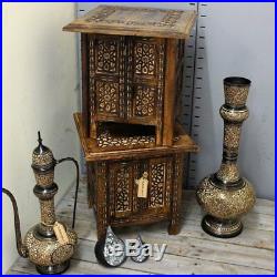Halali Set of 2 Small Square Side End Tables Moroccan Style Carving Storage 38cm