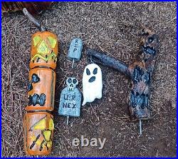 Halloween Village Cemetery Graveyard Wood Carving Pumpkin Ghost Decor
