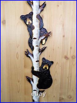 Hand Carved 2 BLACK BEAR CUBS in BIRCH TREE Wall Art Wood Carving chainsaw cabin Hand Carved 2 BLACK BEAR CUBS in BIRCH TREE Wall Art Wood Carving chainsaw cabin