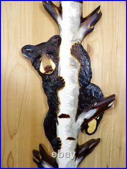 Hand Carved 2 BLACK BEAR CUBS in BIRCH TREE Wall Art Wood Carving chainsaw cabin Hand Carved 2 BLACK BEAR CUBS in BIRCH TREE Wall Art Wood Carving chainsaw cabin