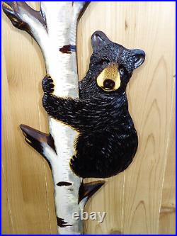 Hand Carved 2 BLACK BEAR CUBS in BIRCH TREE Wall Art Wood Carving chainsaw cabin Hand Carved 2 BLACK BEAR CUBS in BIRCH TREE Wall Art Wood Carving chainsaw cabin
