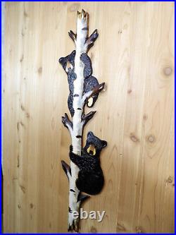 Hand Carved 2 BLACK BEAR CUBS in BIRCH TREE Wall Art Wood Carving chainsaw cabin Hand Carved 2 BLACK BEAR CUBS in BIRCH TREE Wall Art Wood Carving chainsaw cabin