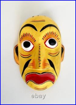 Hand Carved 5 inch Wooden Yellow Color Ceylon Traditional Wall decor Sanni Mask