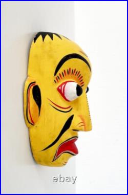 Hand Carved 5 inch Wooden Yellow Color Ceylon Traditional Wall decor Sanni Mask