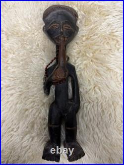 Hand Carved African Wood Figure Standing Male Tribal Art Statue Vintage 15in