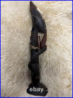 Hand Carved African Wood Figure Standing Male Tribal Art Statue Vintage 15in