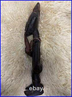 Hand Carved African Wood Figure Standing Male Tribal Art Statue Vintage 15in