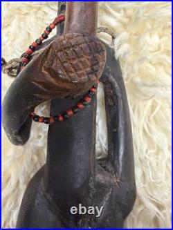 Hand Carved African Wood Figure Standing Male Tribal Art Statue Vintage 15in