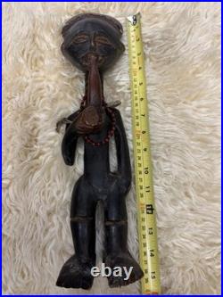 Hand Carved African Wood Figure Standing Male Tribal Art Statue Vintage 15in