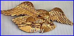 Hand Carved American Bald Eagle Patriotic Shield Wall Sculpture Gold FolkArt 44