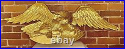 Hand Carved American Bald Eagle Patriotic Shield Wall Sculpture Gold FolkArt 44