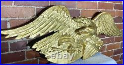 Hand Carved American Bald Eagle Patriotic Shield Wall Sculpture Gold FolkArt 44