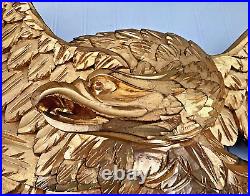 Hand Carved American Bald Eagle Patriotic Shield Wall Sculpture Gold FolkArt 44