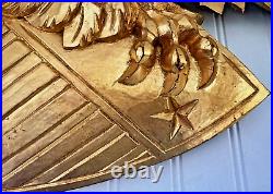 Hand Carved American Bald Eagle Patriotic Shield Wall Sculpture Gold FolkArt 44