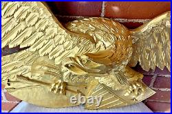 Hand Carved American Bald Eagle Patriotic Shield Wall Sculpture Gold FolkArt 44