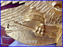 Hand Carved American Bald Eagle Patriotic Shield Wall Sculpture Gold FolkArt 44