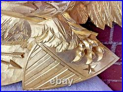 Hand Carved American Bald Eagle Patriotic Shield Wall Sculpture Gold FolkArt 44