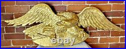 Hand Carved American Bald Eagle Patriotic Shield Wall Sculpture Gold FolkArt 44