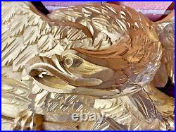 Hand Carved American Bald Eagle Patriotic Shield Wall Sculpture Gold FolkArt 44