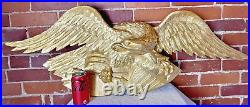 Hand Carved American Bald Eagle Patriotic Shield Wall Sculpture Gold FolkArt 44