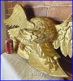 Hand Carved American Bald Eagle Patriotic Shield Wall Sculpture Gold FolkArt 44