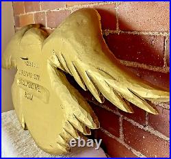 Hand Carved American Bald Eagle Patriotic Shield Wall Sculpture Gold FolkArt 44