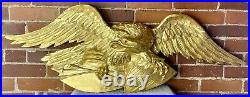 Hand Carved American Bald Eagle Patriotic Shield Wall Sculpture Gold FolkArt 44