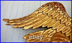 Hand Carved American Bald Eagle Patriotic Shield Wall Sculpture Gold FolkArt 44