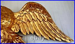 Hand Carved American Bald Eagle Patriotic Shield Wall Sculpture Gold FolkArt 44