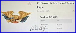 Hand Carved American Bald Eagle Patriotic Shield Wall Sculpture Gold FolkArt 44