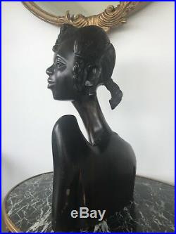 Hand Carved Antique African Women Wood Bust Sculpture Figures Tribal Art Queen