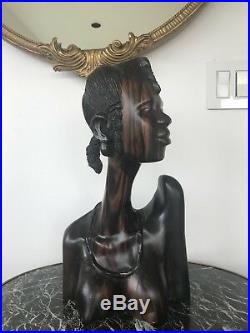 Hand Carved Antique African Women Wood Bust Sculpture Figures Tribal Art Queen