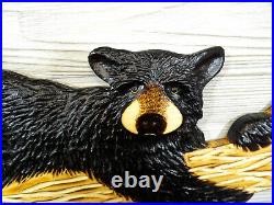 Hand Carved BLACK BEAR CUB LAYING on TREE BRANCH Wall Art Chainsaw Wood Carving
