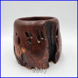 Hand Carved Burl Wood Vessel Mid-Century Modern Organic Sculpture Studio Art