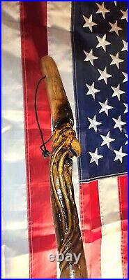 Hand Carved Drift Wood Spirit Walking Stick 52 in! Beautiful DoubleTrouble