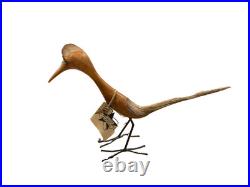 Hand Carved Driftwood Sculpture Bird on Steel Legs by James P. Morton