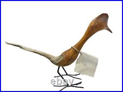 Hand Carved Driftwood Sculpture Bird on Steel Legs by James P. Morton